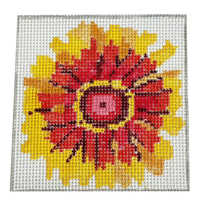 Simply Flowers Flaming Zinnia Coaster Painted Canvas Jean Smith 