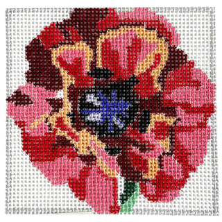 Simply Flowers Poppy 4" Coaster Painted Canvas Jean Smith 
