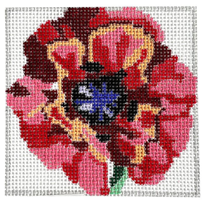 Simply Flowers Poppy 4" Coaster Painted Canvas Jean Smith  - 1