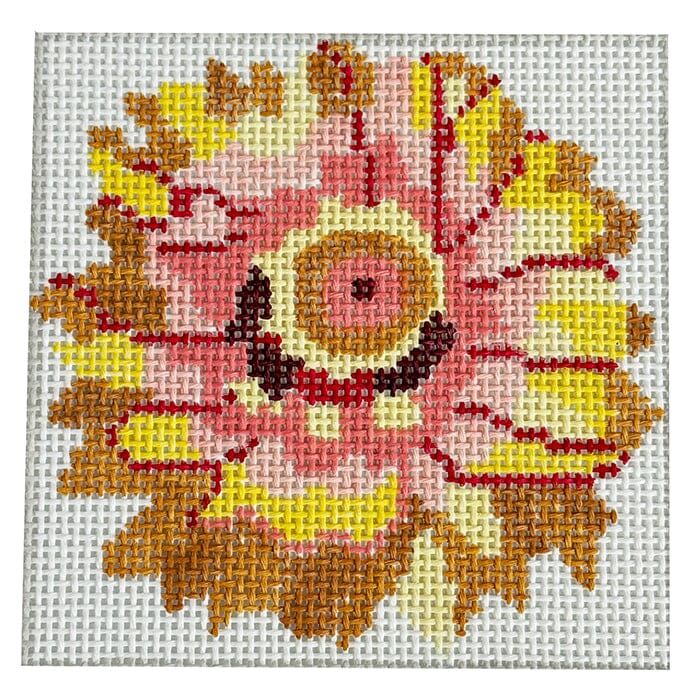 Simply Flowers Summer Day Zinnia 4" Coaster Painted Canvas Jean Smith  - 1