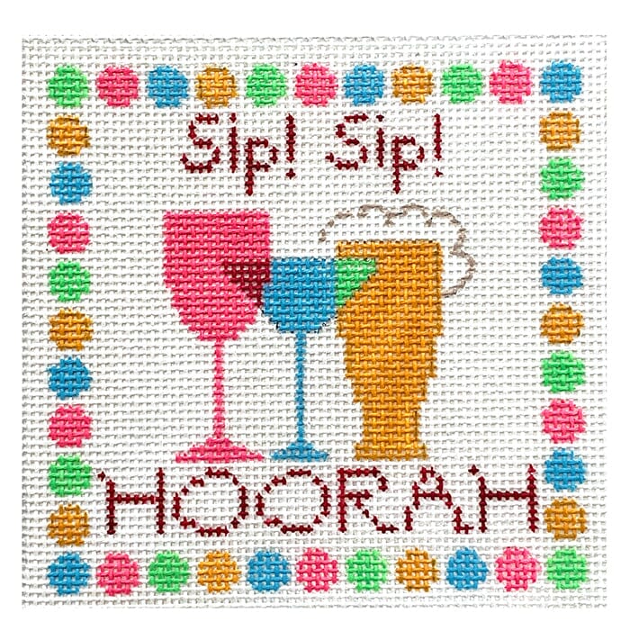 Sip Sip Hoorah Painted Canvas Vallerie Needlepoint Gallery  - 1
