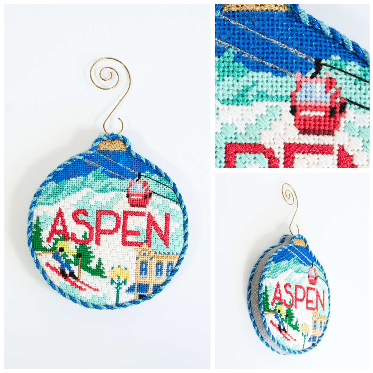 Ski Resorts   Aspen with Stitch Guide Painted Canvas Kirk & Bradley  - 3