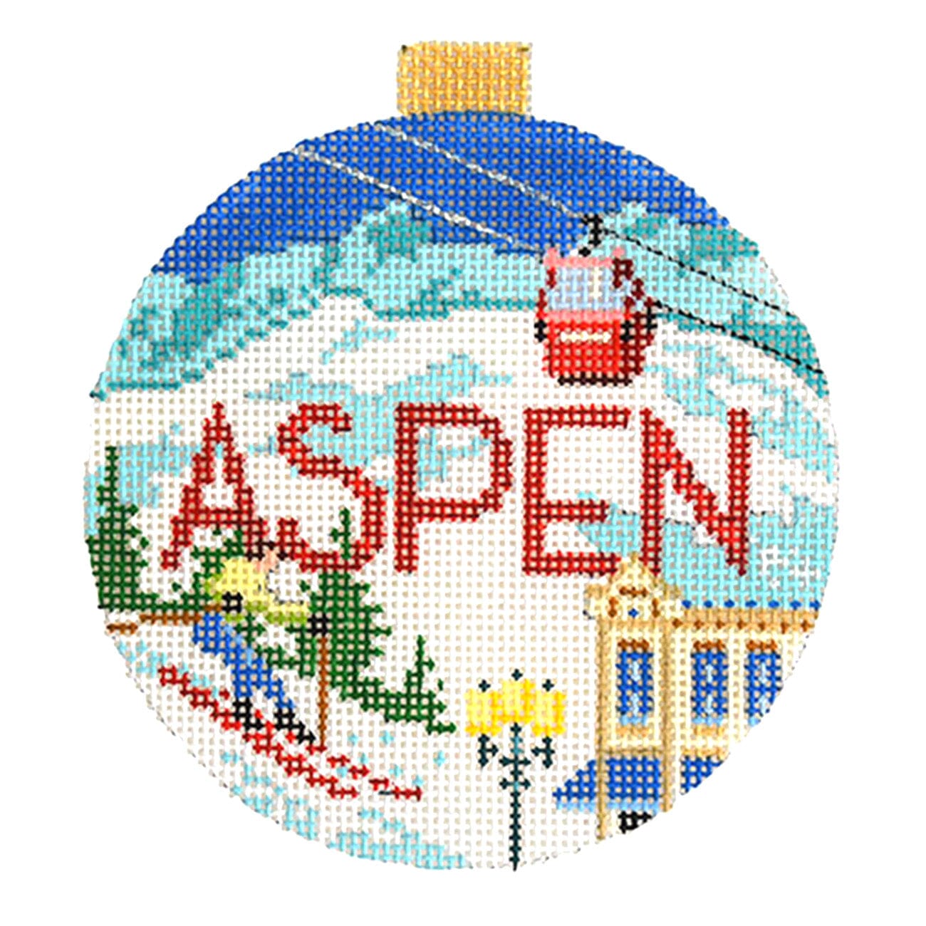 Ski Resorts   Aspen with Stitch Guide Painted Canvas Kirk & Bradley  - 1