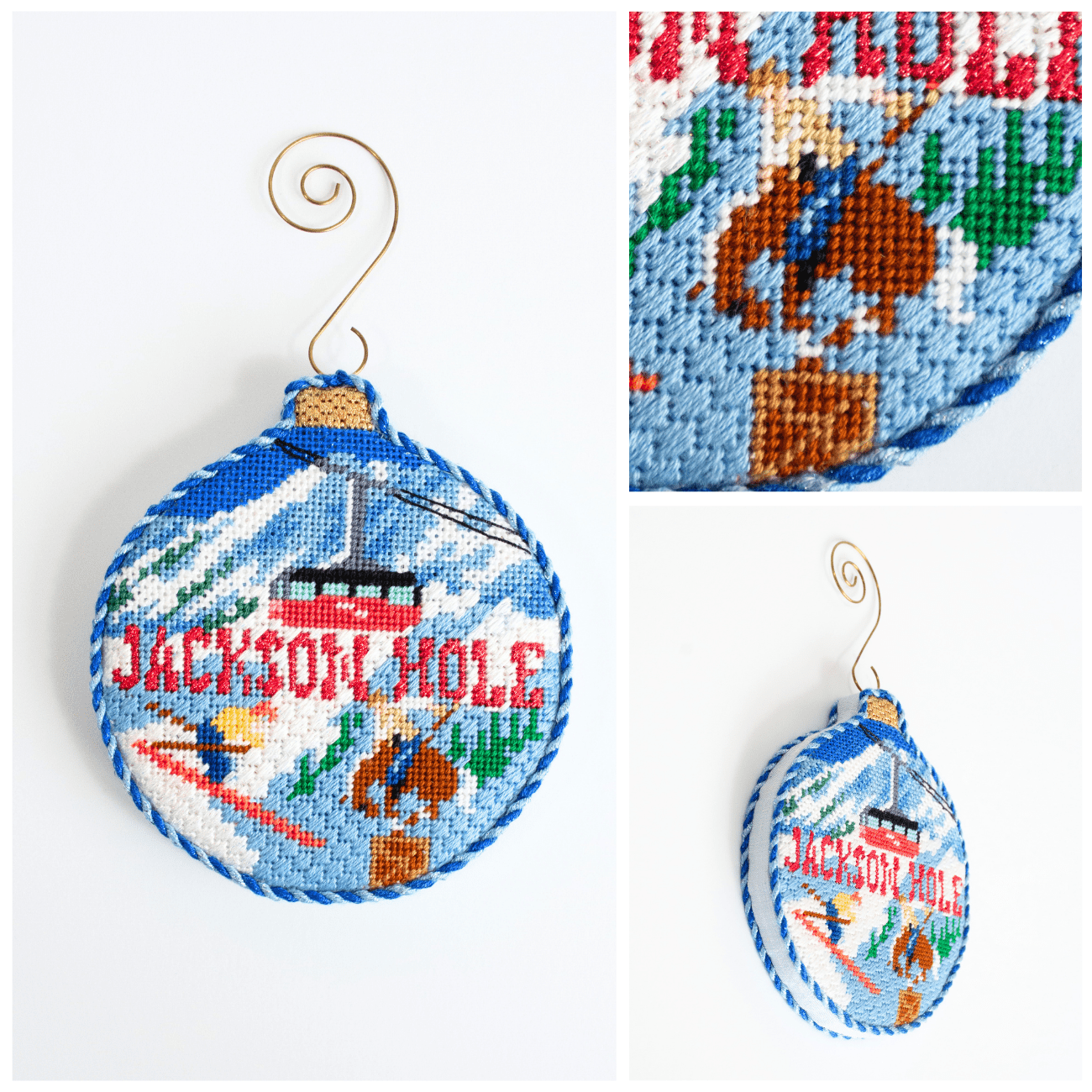 Ski Resorts   Jackson Hole with Stitch Guide Painted Canvas Kirk & Bradley  - 3