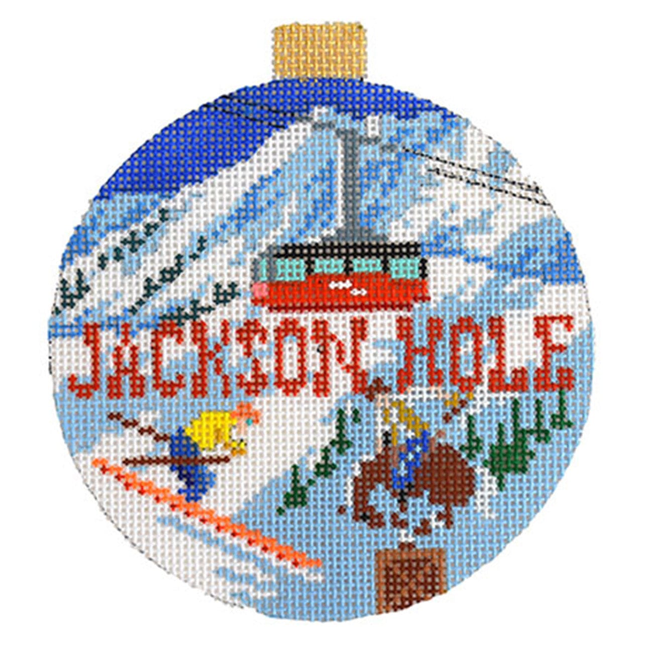 Ski Resorts   Jackson Hole with Stitch Guide Painted Canvas Kirk & Bradley  - 1