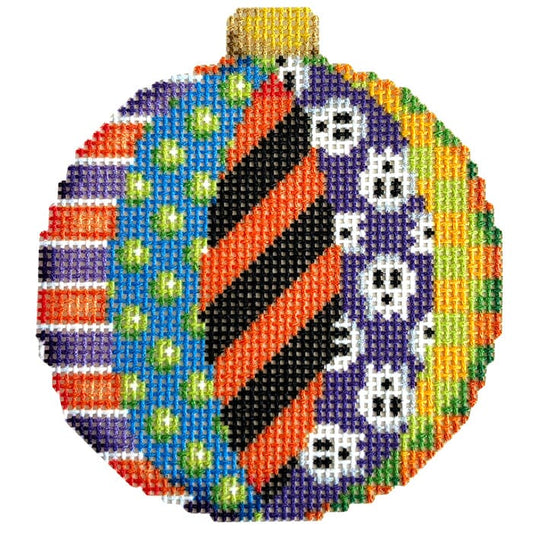 Skull Patch Ball Ornament Printed Canvas Two Sisters Needlepoint 