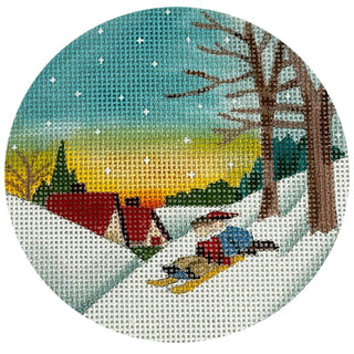Sledder's Cottage Round Painted Canvas Melissa Shirley Designs 
