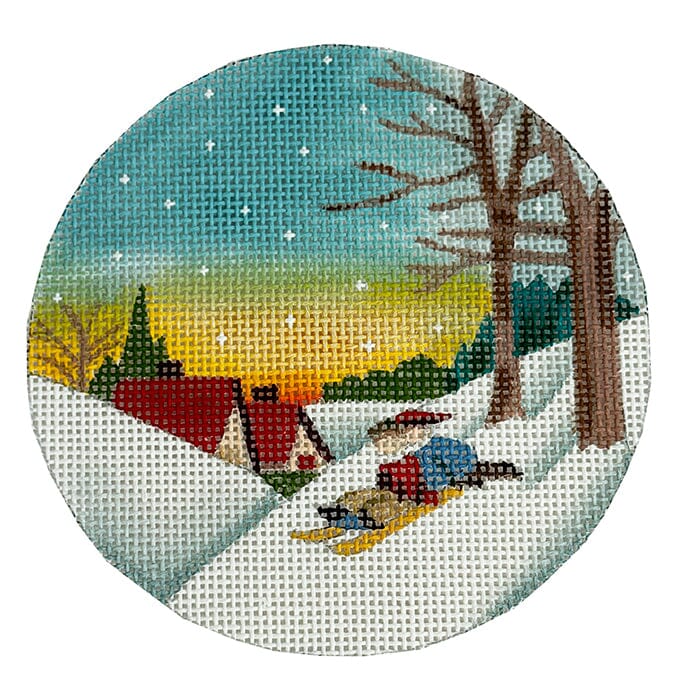 Sledder's Cottage Round Painted Canvas Melissa Shirley Designs 