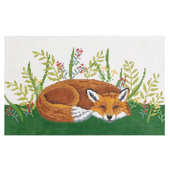 Sleeping Fox in Grass Painted Canvas Susan Roberts Needlepoint Designs Inc. 