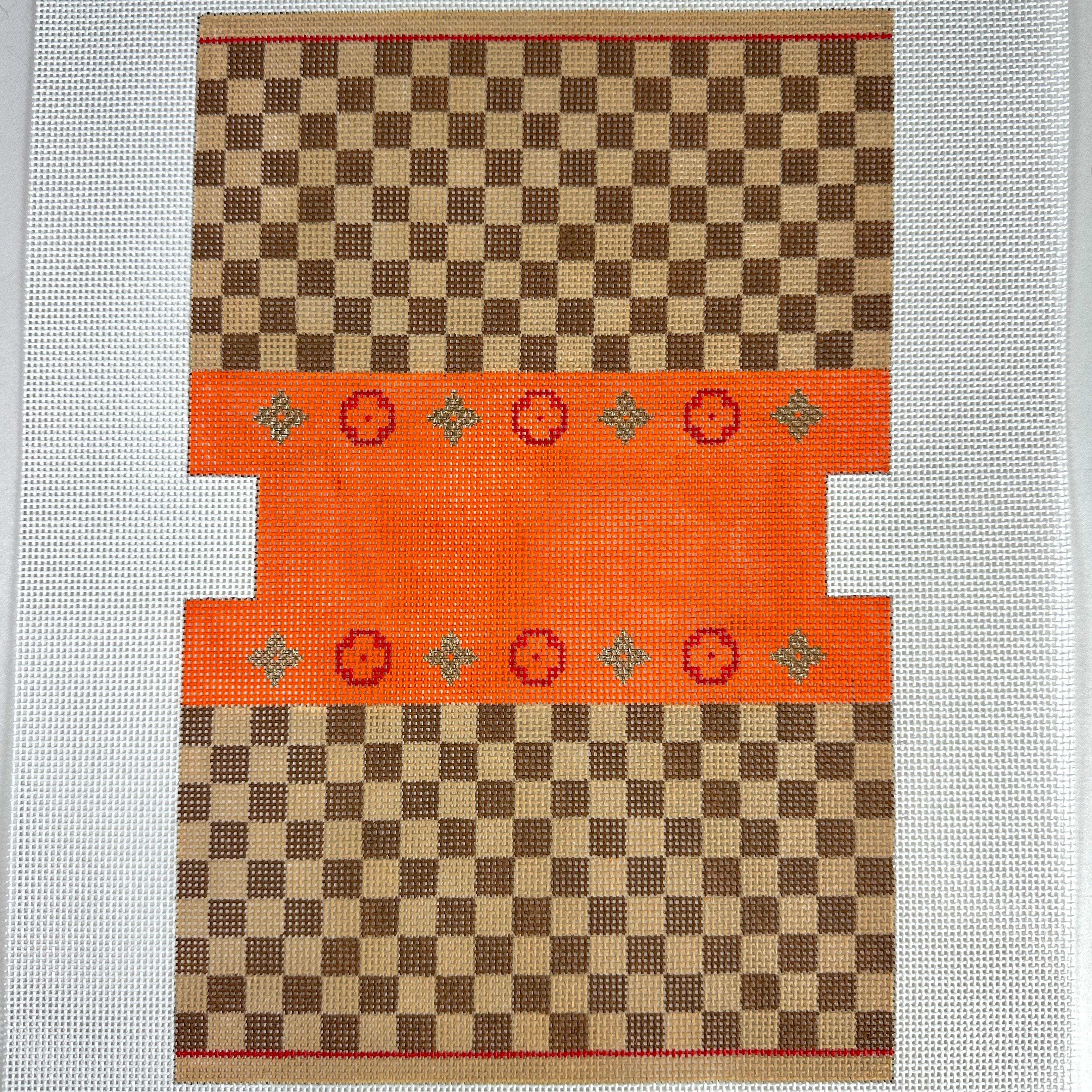 Small Double Sided Bag Louis Square   Orange Painted Canvas Kimberly Ann Needlepoint  - 1