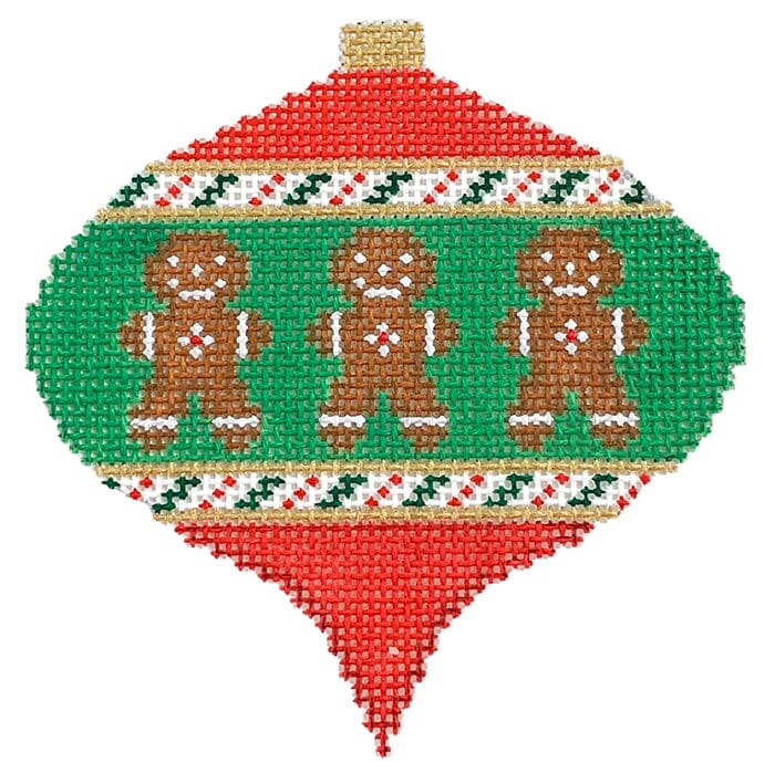 Small Gingerbread on Green & Red Bauble Painted Canvas Kristine Kingston 