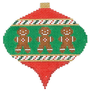 Small Gingerbread on Green & Red Bauble Painted Canvas Kristine Kingston 
