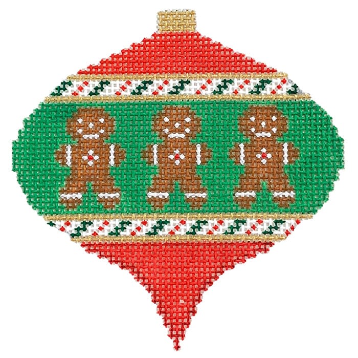 Small Gingerbread on Green & Red Bauble Painted Canvas Kristine Kingston 
