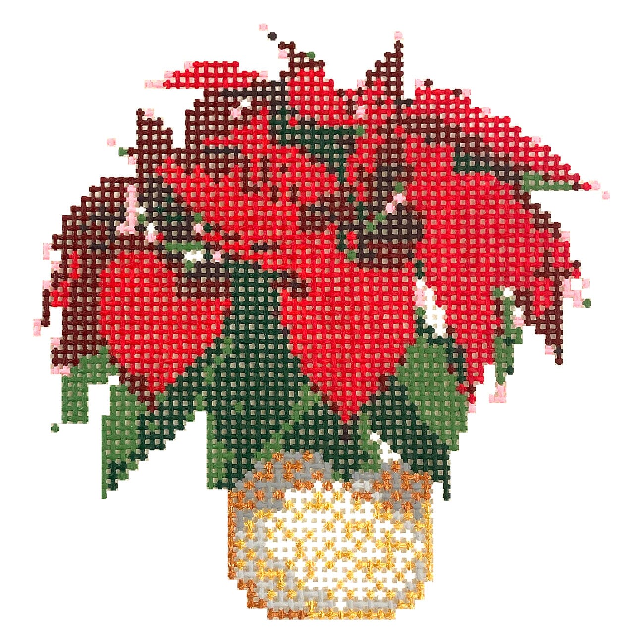 Small Red Poinsettia Painted Canvas Fire and Iris  - 1