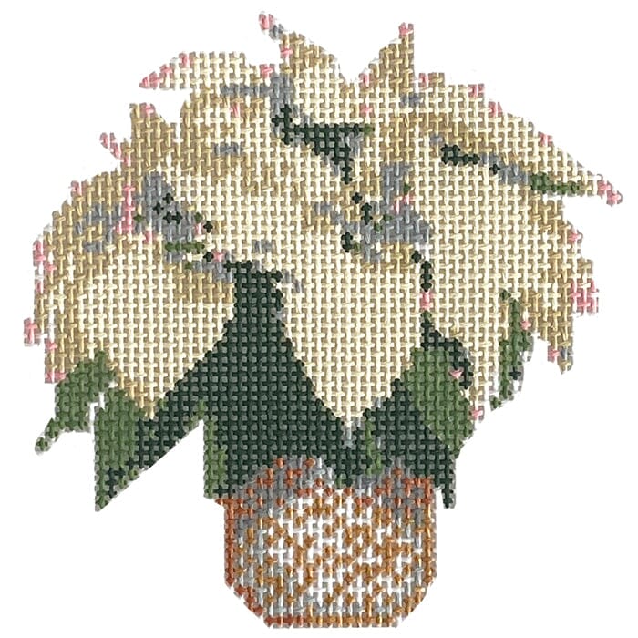 Small White Poinsettia Painted Canvas Fire and Iris  - 1
