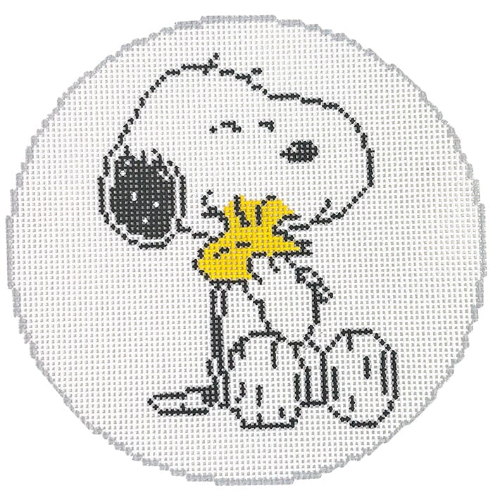 Snoopy Hugging Woodstock Round Painted Canvas Peanuts TM  - 1