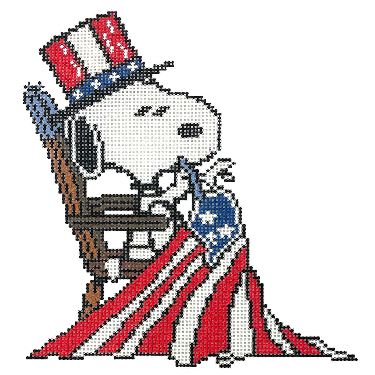 Snoopy Sewing USA Flag Painted Canvas Peanuts TM  - 1