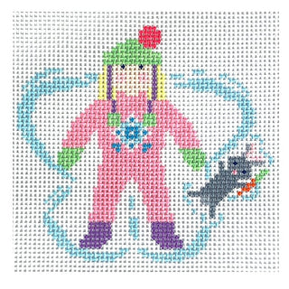 Snow Angel Girl with Bunny Printed Canvas SLS Needlepoint 
