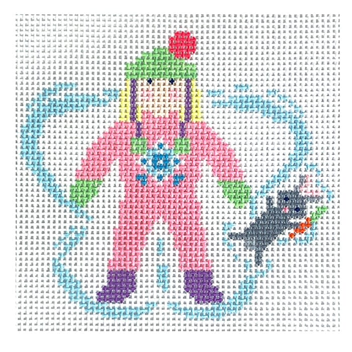Snow Angel Girl with Bunny Printed Canvas SLS Needlepoint 
