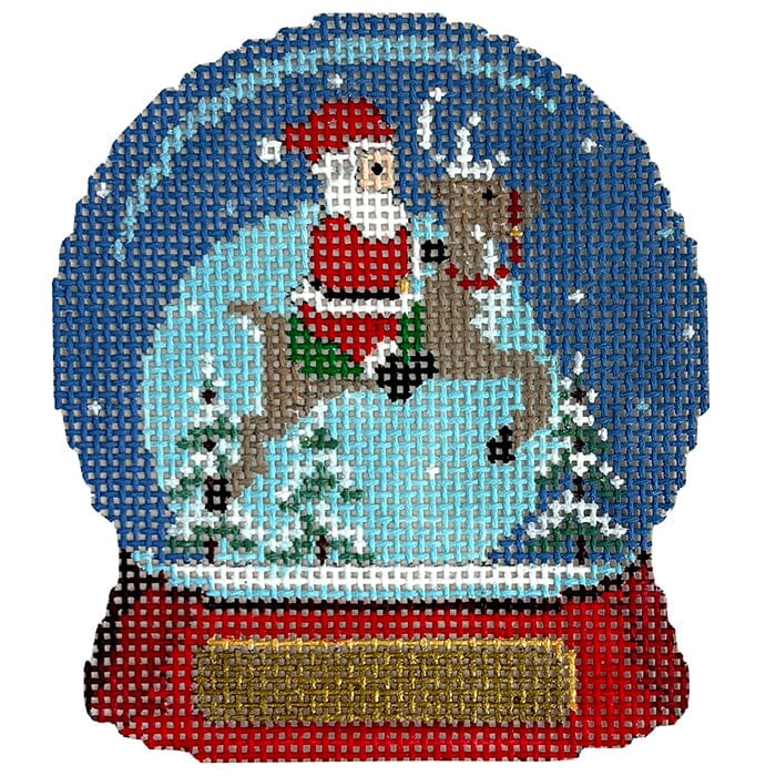 Snow Globe, Santa Riding Reindeer Painted Canvas Susan Roberts Needlepoint Designs Inc.  - 1