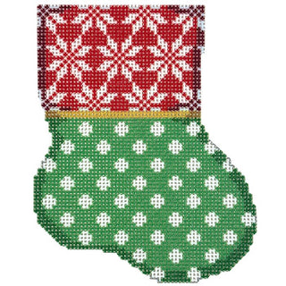 Snowflake Cuff/Dot Mini Sock Printed Canvas Two Sisters Needlepoint 
