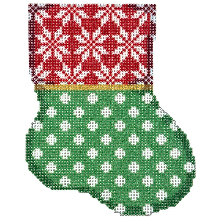 Snowflake Cuff/Dot Mini Sock Printed Canvas Two Sisters Needlepoint 
