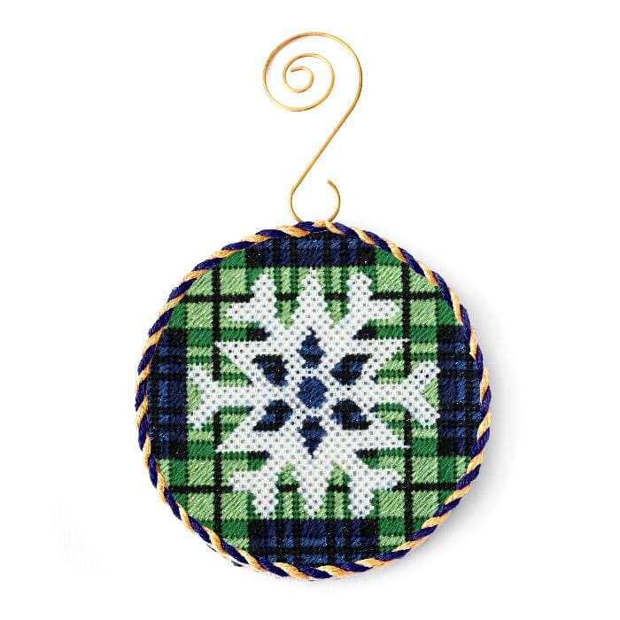 Snowflake on Black Watch with Stitch Guide Printed Canvas Two Sisters Needlepoint 
