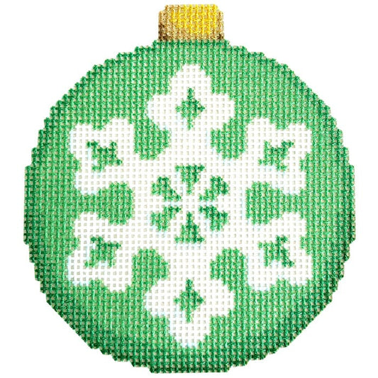 Snowflake on Green Ball Ornament Printed Canvas Two Sisters Needlepoint 