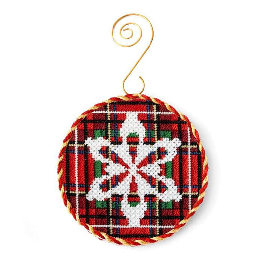 Snowflake on Stewart Plaid with Stitch Guide Printed Canvas Two Sisters Needlepoint 