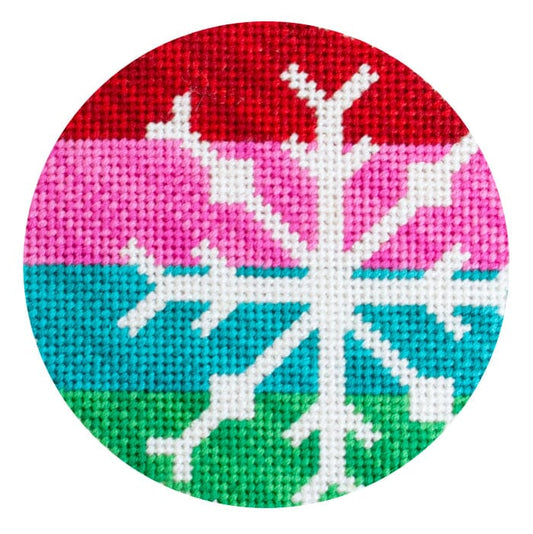 Snowflake on Stripes Round Kit Kits Needlepoint.Com 