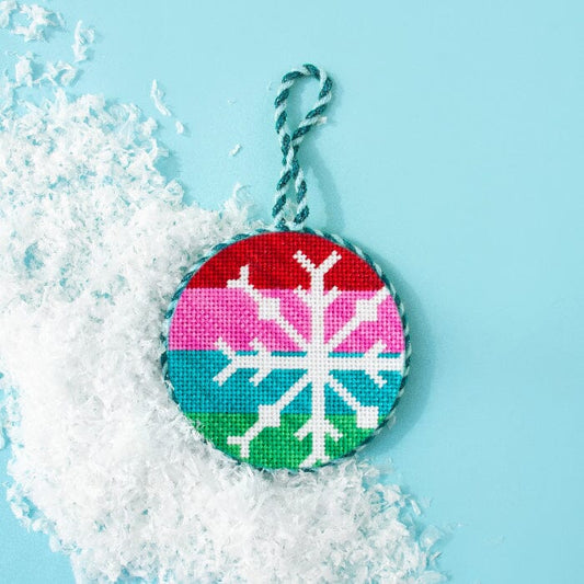 Snowflake on Stripes Round Kit Kits Needlepoint.Com 