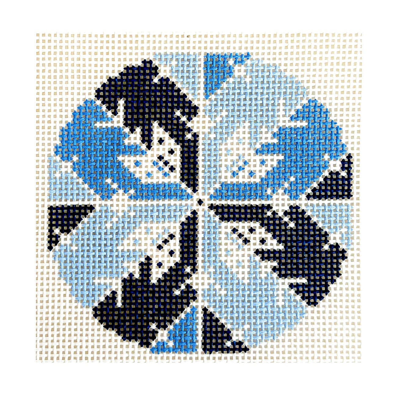 Snowflake Round, Blue & Navy Painted Canvas Love MHB Studio  - 1