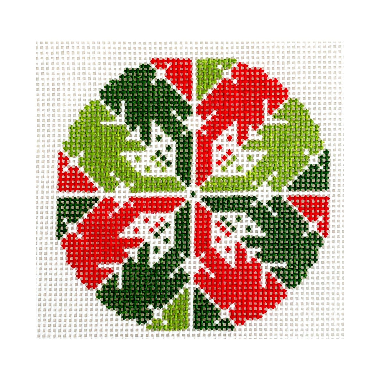 Snowflake Round, Red & Green Painted Canvas Love MHB Studio  - 1