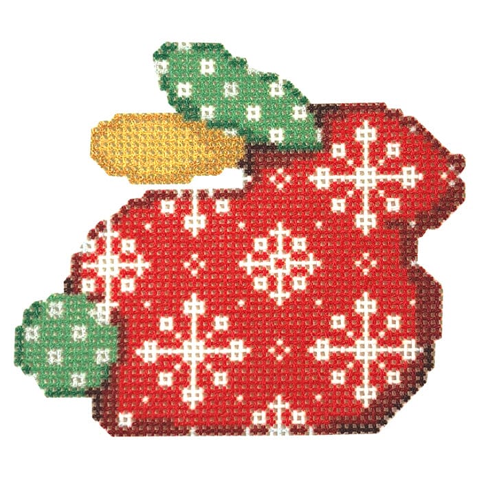 Snowflakes on Red Bunny Printed Canvas Two Sisters Needlepoint  - 1