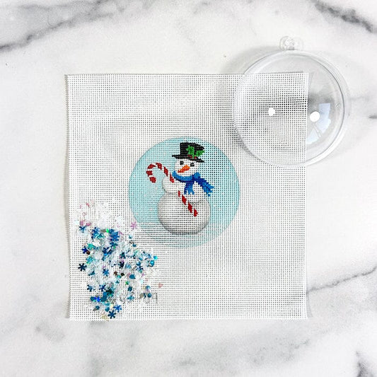 Snowman & Candy Cane with Clear Dome & Confetti Painted Canvas Kate Dickerson Needlepoint Collections 