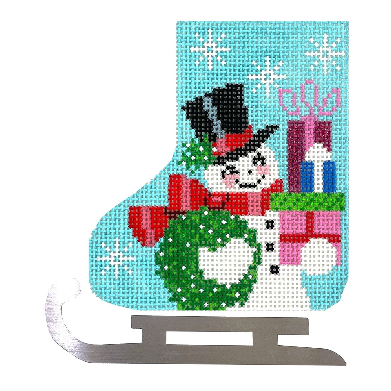 Snowman Holiday Gifts Mini Skate w/Blade Painted Canvas Shelly Tribbey  - 1