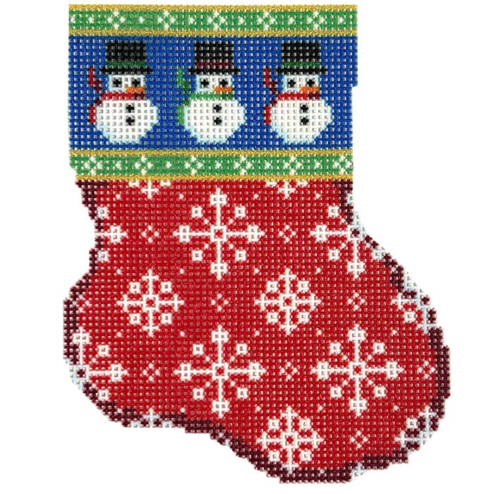 Snowman/Flake Mini Sock Printed Canvas Two Sisters Needlepoint 