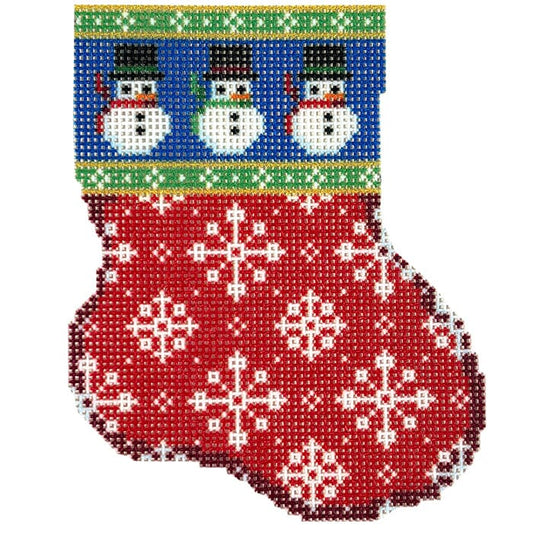 Snowman/Flake Mini Sock Printed Canvas Two Sisters Needlepoint 
