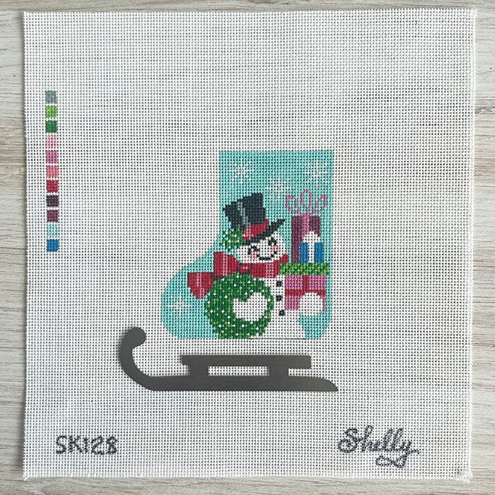 Snowman's Holiday Gifts Mini-Skate Ornament Painted Canvas Shelly Tribbey 