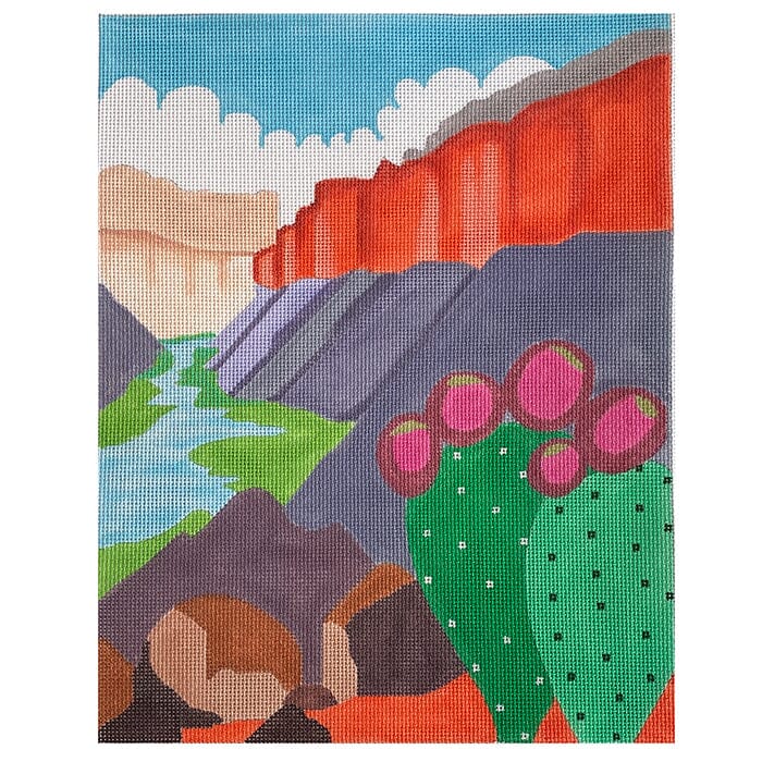 Southwest Graphic Landscape Painted Canvas Vallerie Needlepoint Gallery  - 1