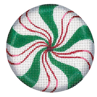 Sparkly Green & Red Peppermint Ornament Painted Canvas Kate Dickerson Needlepoint Collections 

