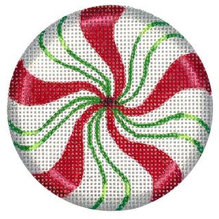 Sparkly Red & Green Peppermint Ornament Painted Canvas Kate Dickerson Needlepoint Collections 
