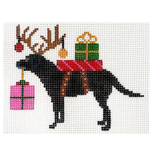 Special Delivery - Black Lab Painted Canvas Blue Ridge Stitchery 