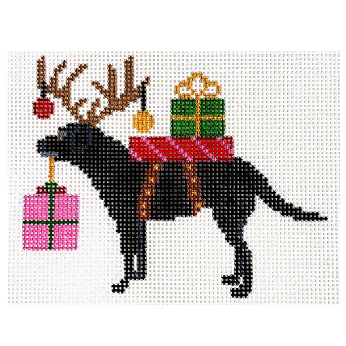 Special Delivery   Black Lab Painted Canvas Blue Ridge Stitchery 

