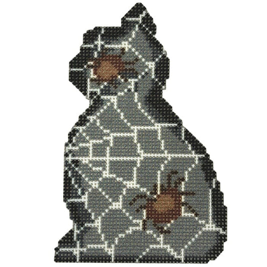 Spider Web Kitty Cat Printed Canvas Two Sisters Needlepoint 