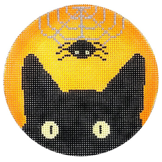 Spiderweb Peeky Kitty Round Painted Canvas Eye Candy Needleart 