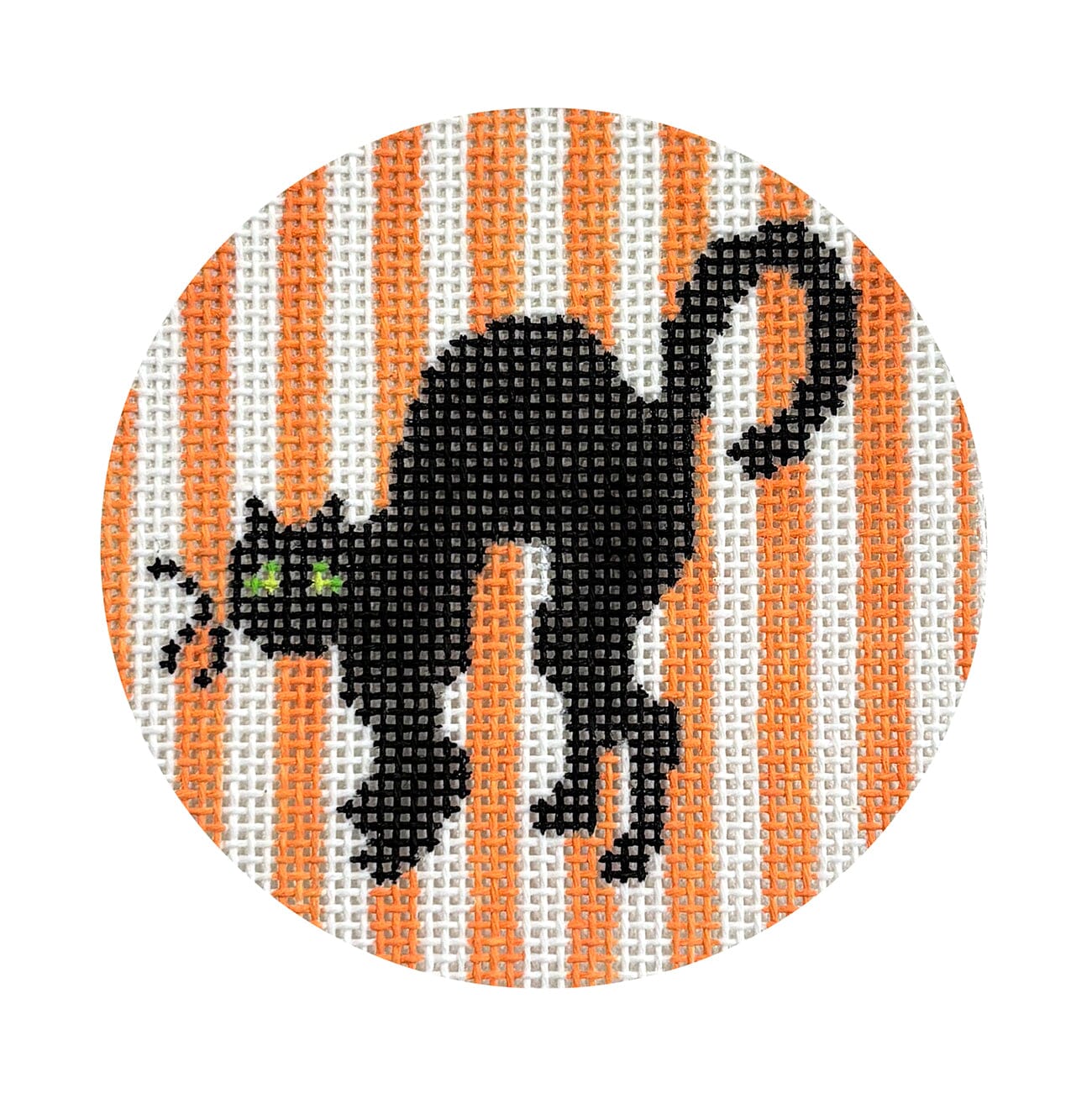 Spooky Cat Striped Round Orange Painted Canvas Atlantic Blue Canvas  - 1