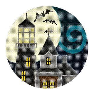 Spooky Lighthouse   Spooky Round Painted Canvas Rebecca Wood Designs 
