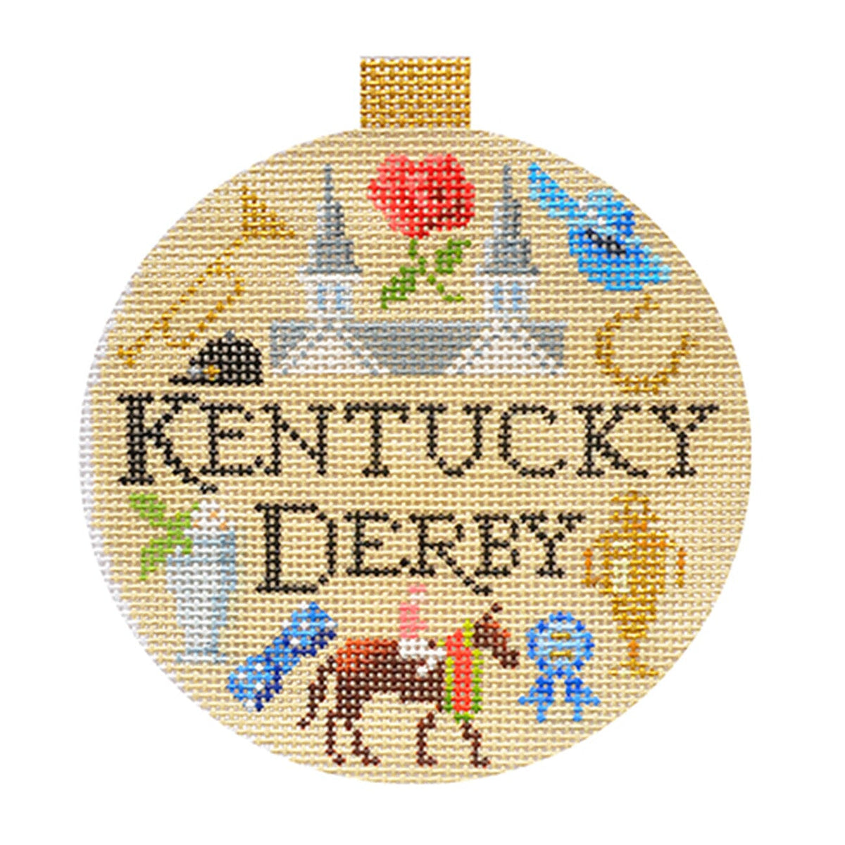 Sporting Round   Kentucky Derby with Stitch Guide Painted Canvas Kirk & Bradley  - 1
