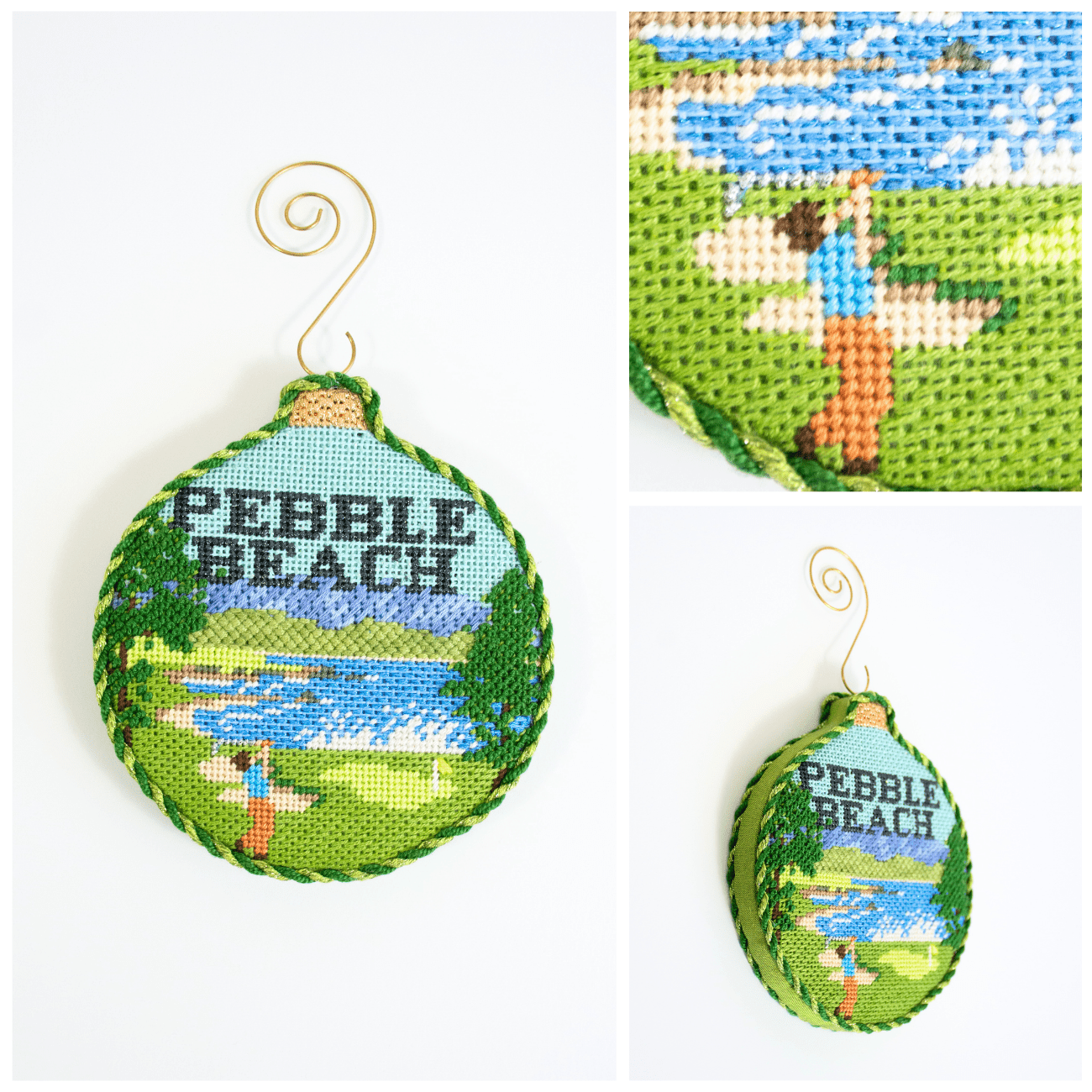 Sporting Round   Pebble Beach with Stitch Guide Painted Canvas Kirk & Bradley  - 3